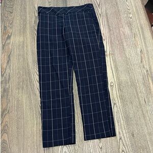 Margaret M Slimming Pants Pull-On Invisible Side Zip Pockets Plaid Navy Size M